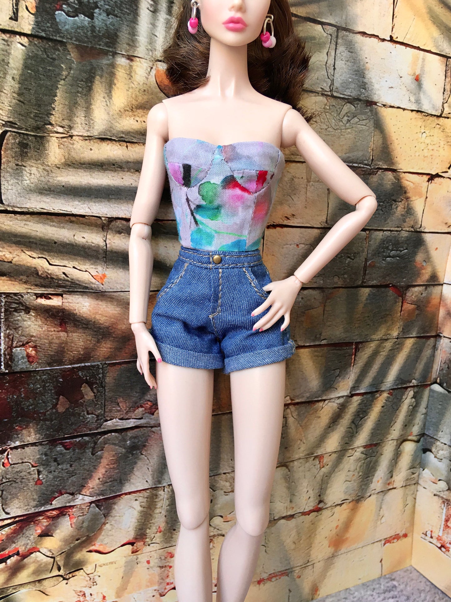 BQ-AYLA - Roll-up Denim Shorts 12" 1/6 Scale Fashion Dolls - www.bouutique.com
