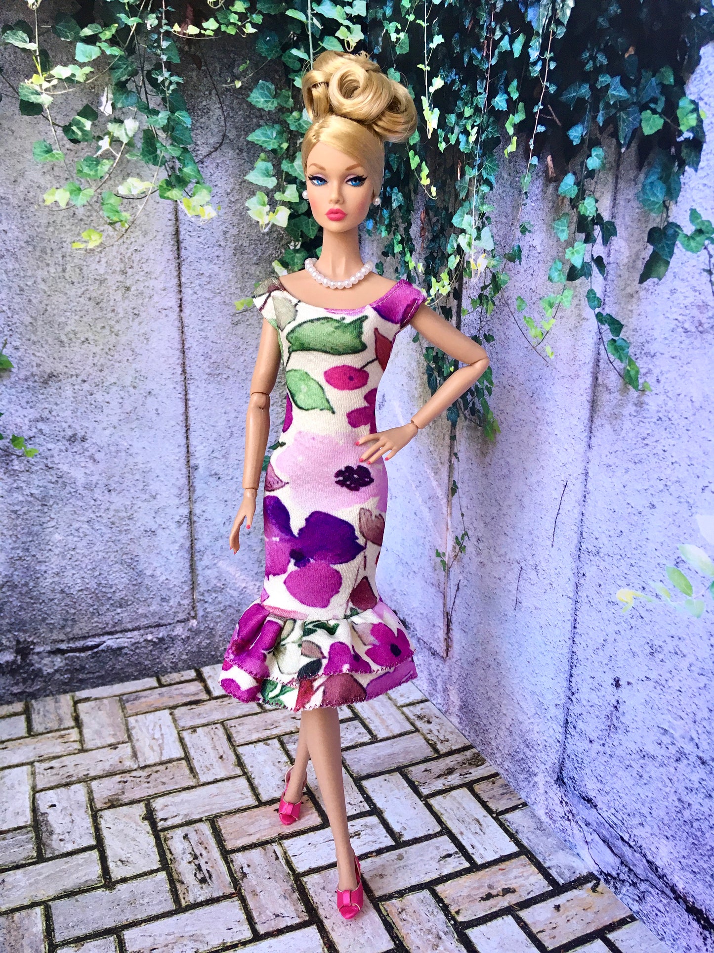 BQ-LARA – Floral Midi Dress with Mermaid Hem for 12" 1/6 Scale Fashion Dolls - www.bouutique.com