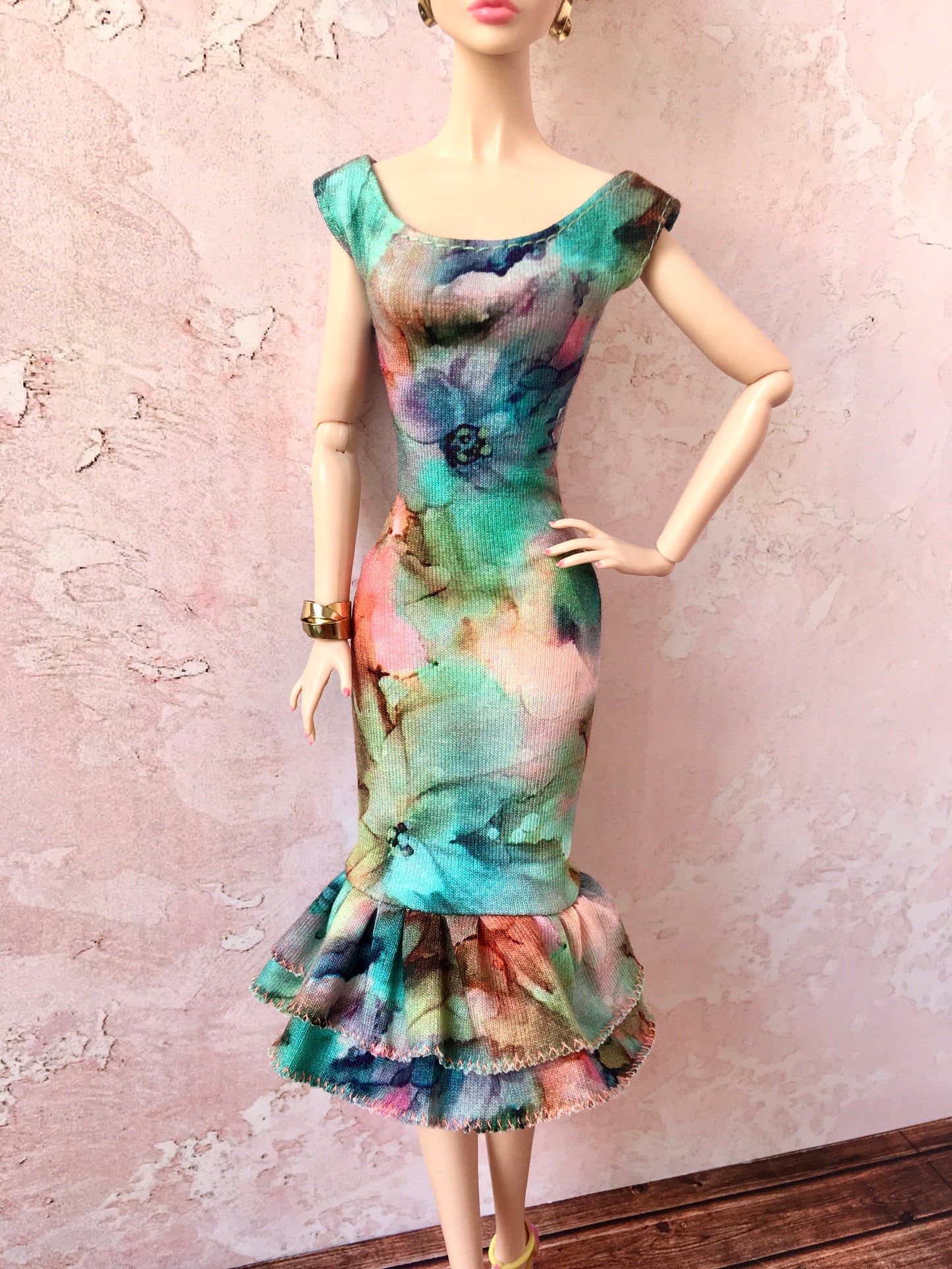 BQ-LARA – Floral Midi Dress with Mermaid Hem for 12" 1/6 Scale Fashion Dolls - www.bouutique.com