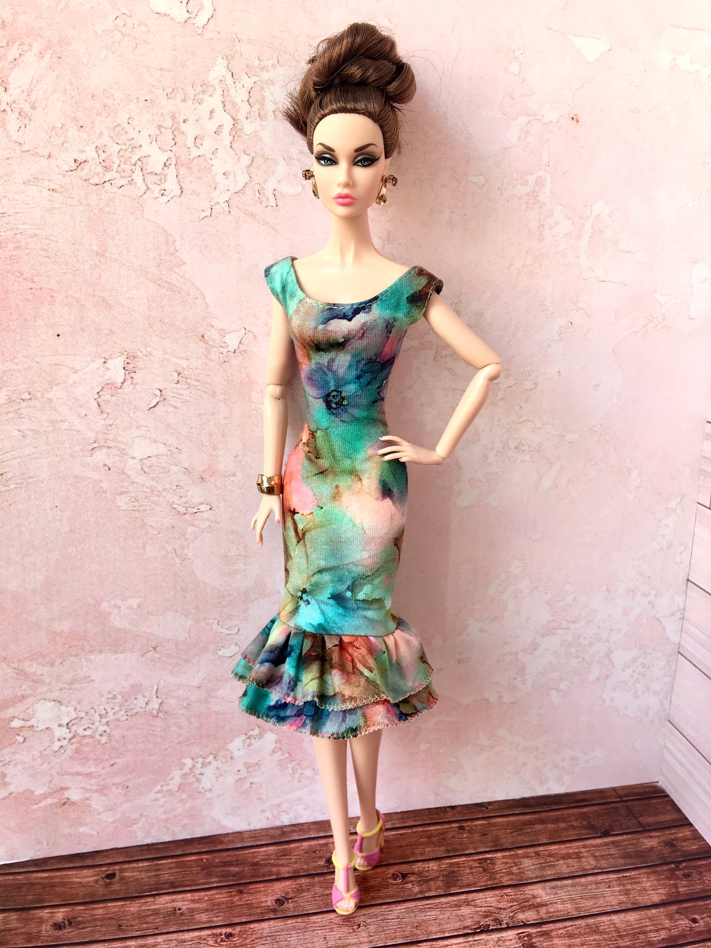 BQ-LARA – Floral Midi Dress with Mermaid Hem for 12" 1/6 Scale Fashion Dolls - www.bouutique.com