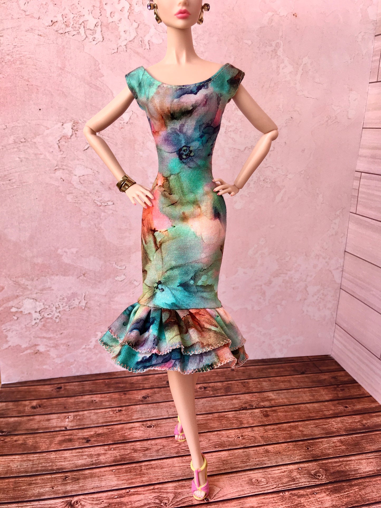 BQ-LARA – Floral Midi Dress with Mermaid Hem for 12" 1/6 Scale Fashion Dolls - www.bouutique.com