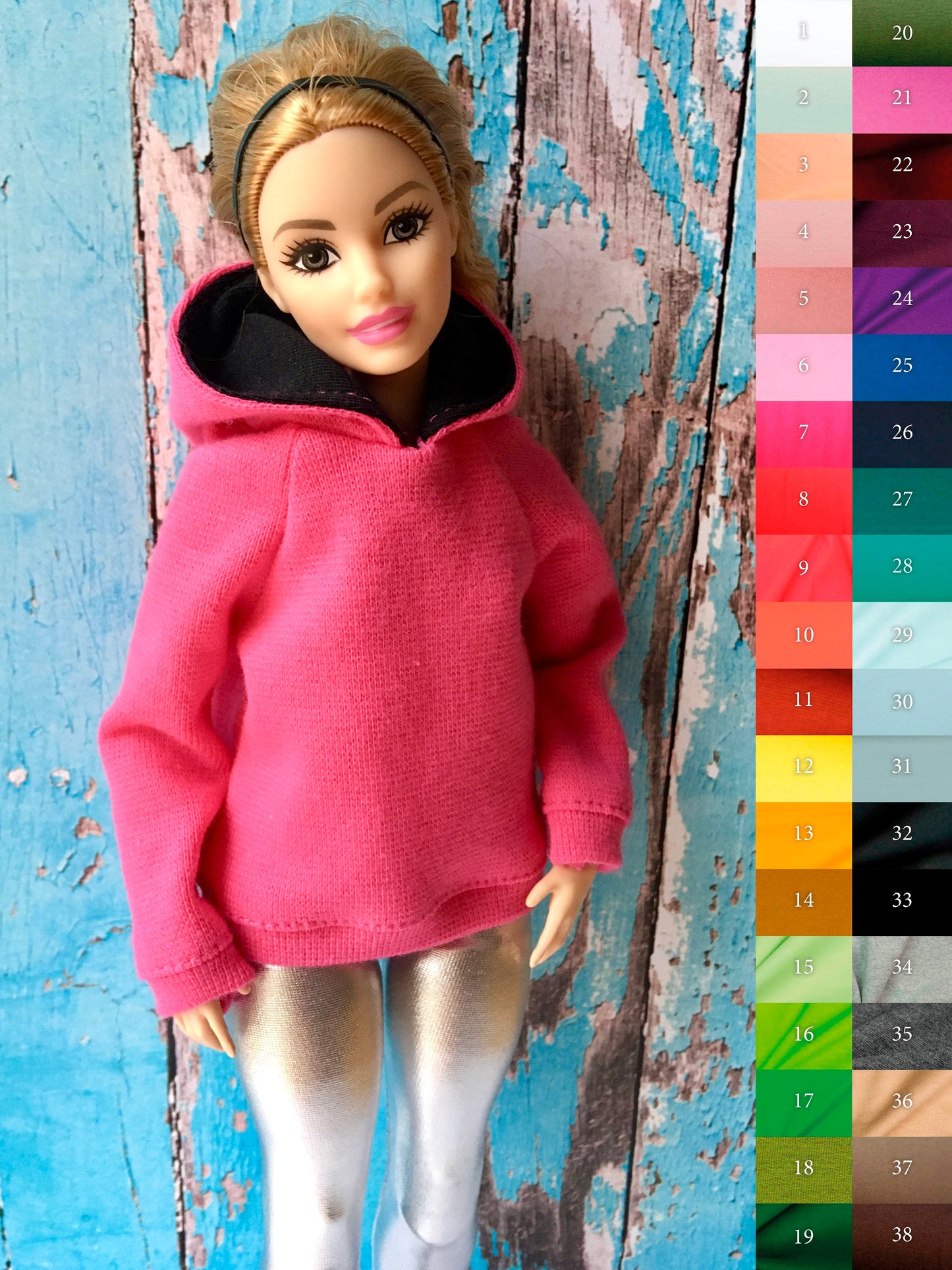 BQ-SOLID – Basic Hoodie for 11" 1/6 Scale Curvy Fashion Dolls (Multiple Colors)
