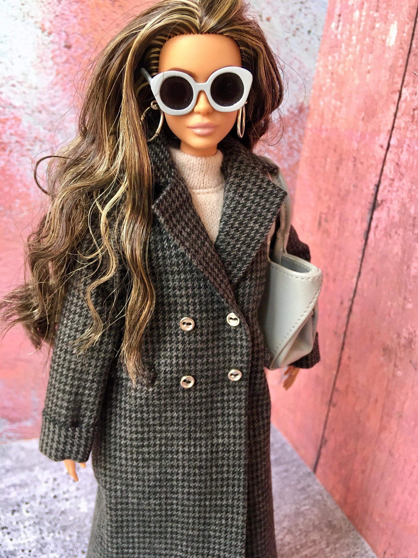 BQ-VELIOR – Grey Houndstooth Long Coat for 11.5" 1/6 Scale Fashion Dolls - www.bouutique.com