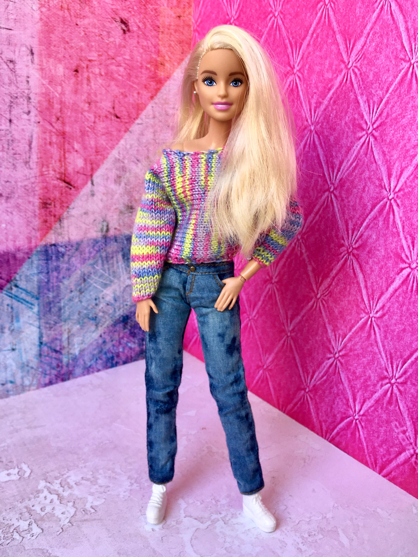 BQ-ZURI – Rainbow Knit Bat Sleeve Sweater for 11.5" 1/6 Scale Fashion Dolls - www.bouutique.com