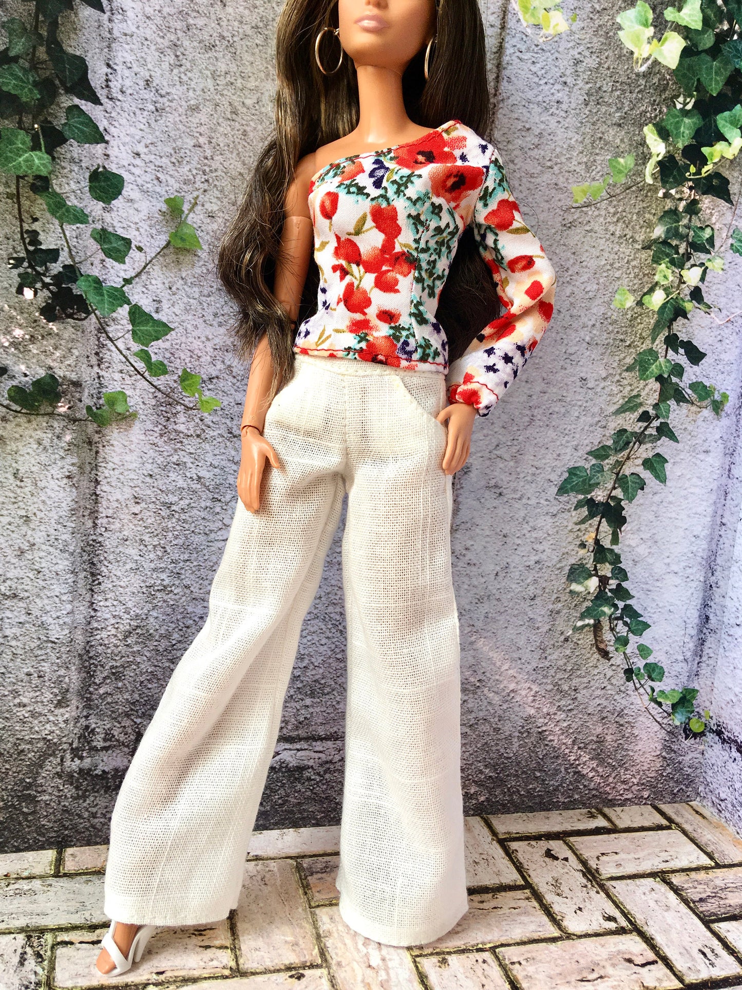 One Sleeve Flower Print Blouse for 11.5" 1/6 Scale Fashion Dolls - www.bouutique.com