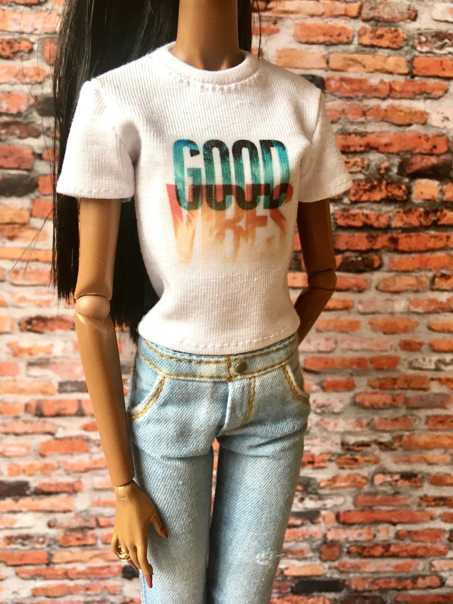 Vital Print T-shirt "good vibes" Design for NuFace Integrity Toys Doll 12.5" - Bouutique.com