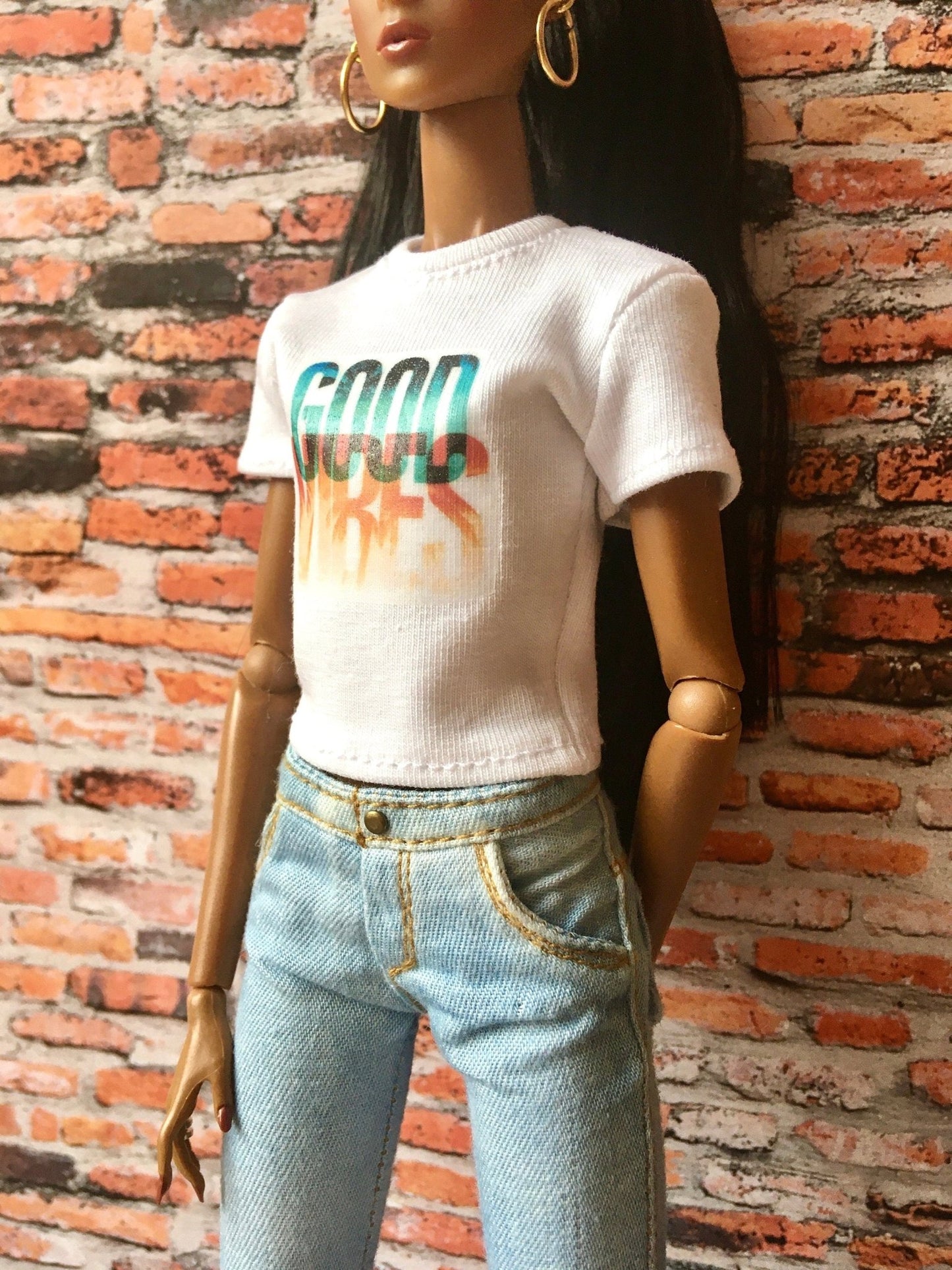 Vital Print T-shirt "good vibes" Design for NuFace Integrity Toys Doll 12.5" - Bouutique.com