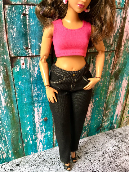 Midnight Black Slim Stretch Jeans for Curvy Doll 1/6-scale, 11.25 Inch