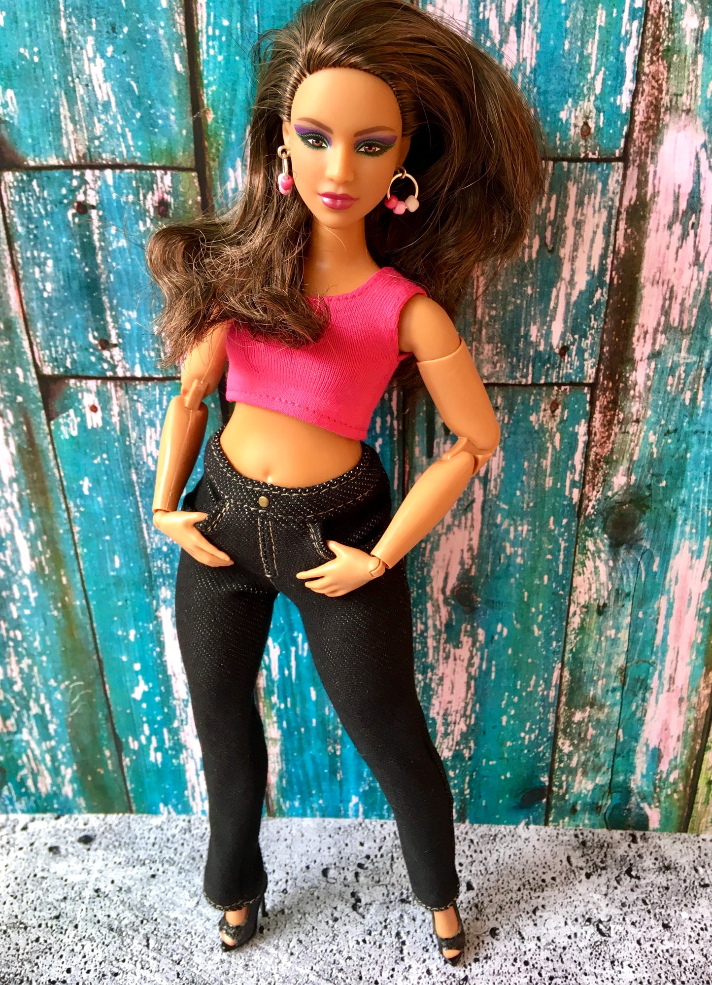 Midnight Black Slim Stretch Jeans for Curvy Doll 1/6-scale, 11.25 Inch