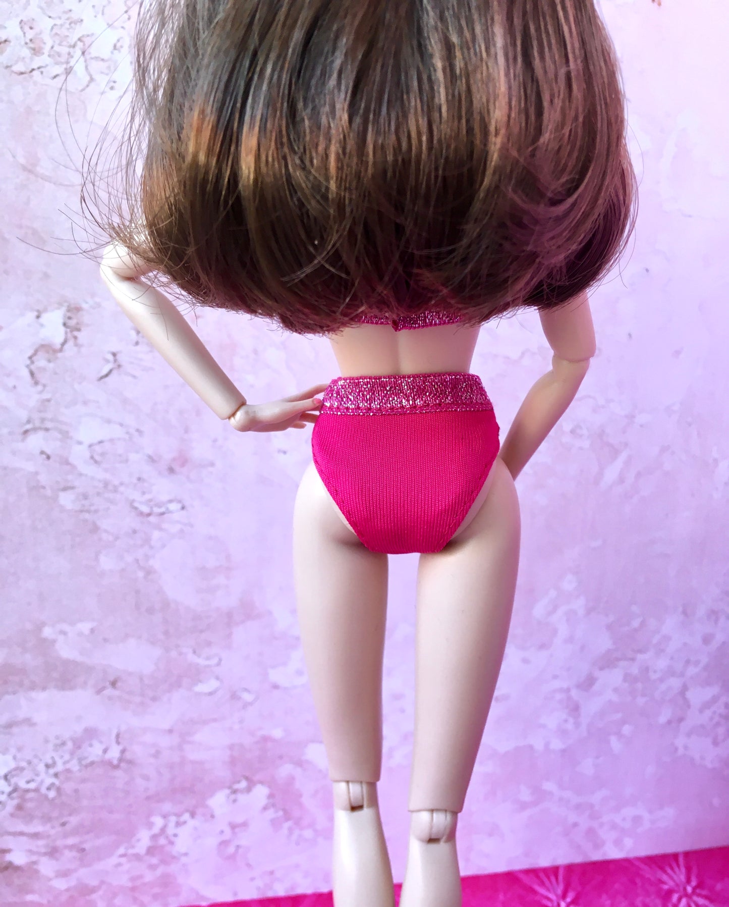 Hot Pink Bikini with sparkling hems for Poppy Doll, 12 Inch