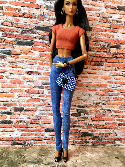 Azure Blue Jeans Jeggings for Fashion Doll 12.5 Inch - www.bouutique.com