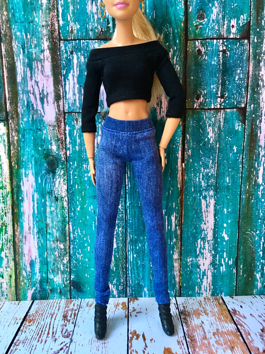 Azure Blue Jeans Jeggings for Doll 1/6 scale, 11.5 Inch - www.bouutique.com