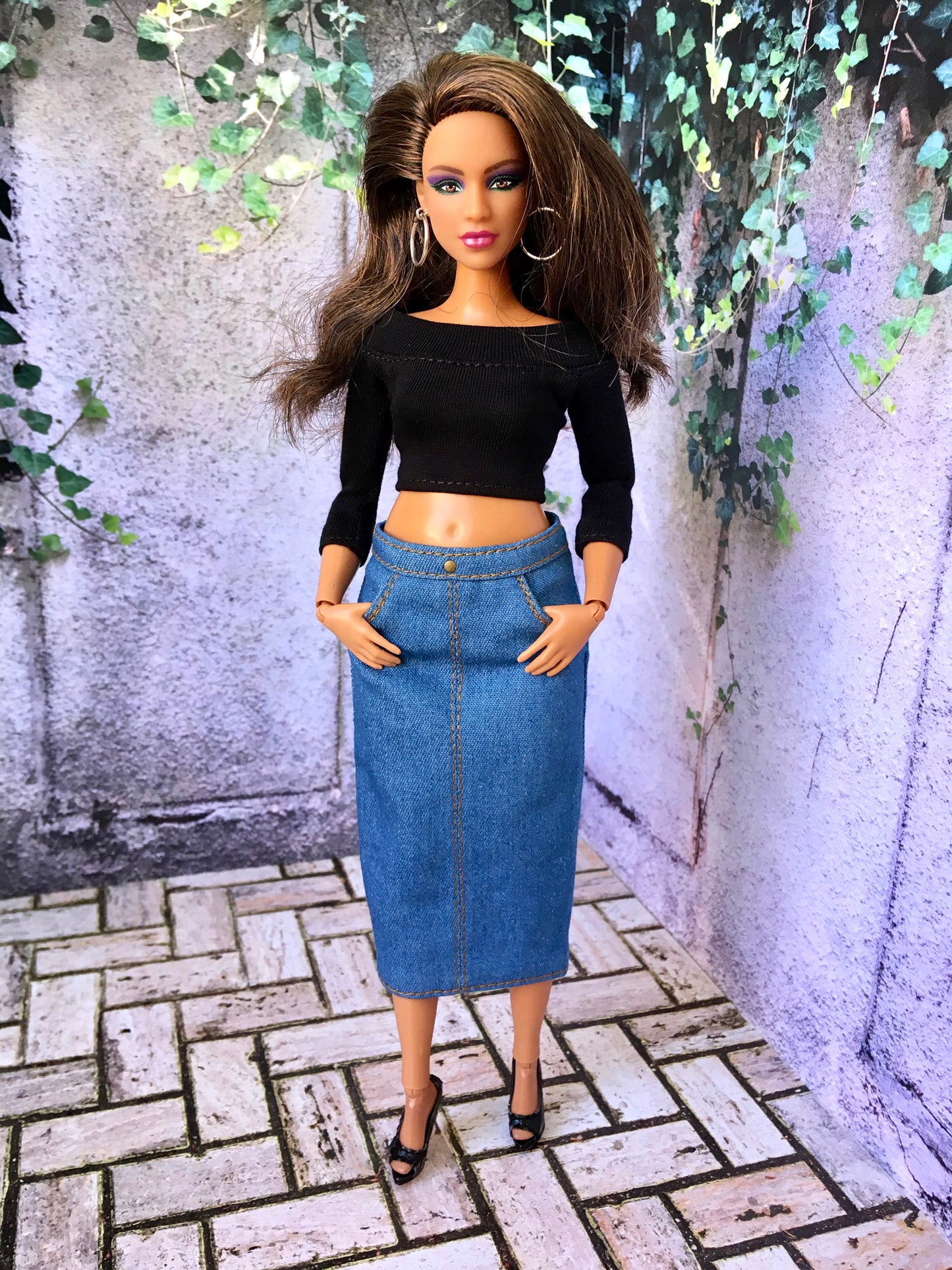 BQ-ALVI – Thin Denim Midi Skirt for 11" 1/6 Scale Curvy Fashion Dolls – 3 Colors