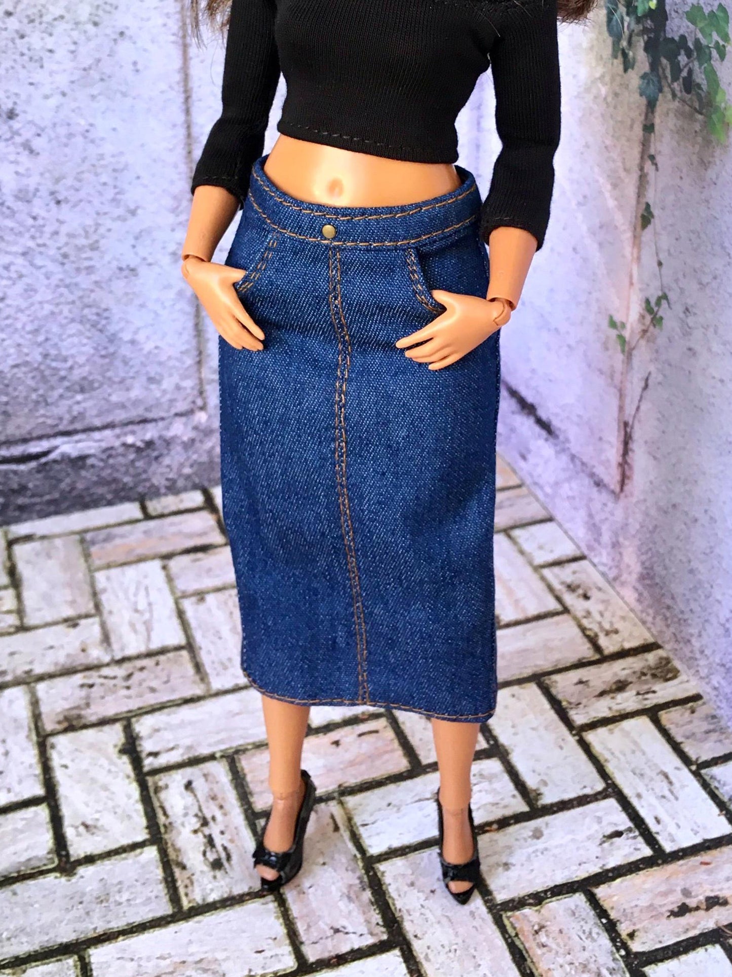 BQ-ALVI – Thin Denim Midi Skirt for 11" 1/6 Scale Curvy Fashion Dolls – 3 Colors