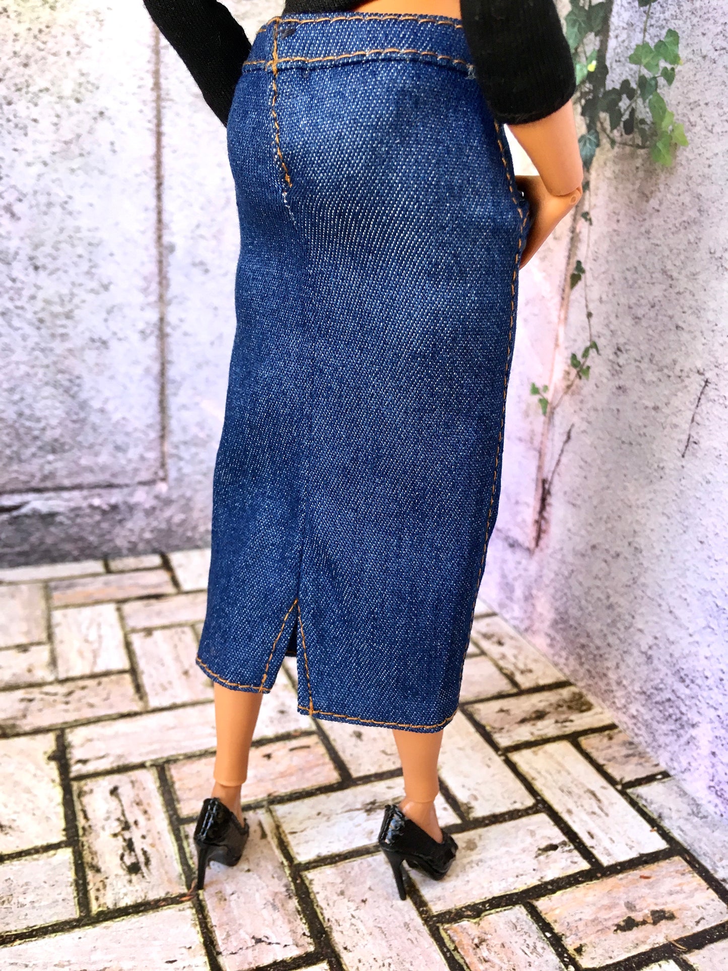 BQ-ALVI – Thin Denim Midi Skirt for 11" 1/6 Scale Curvy Fashion Dolls – 3 Colors