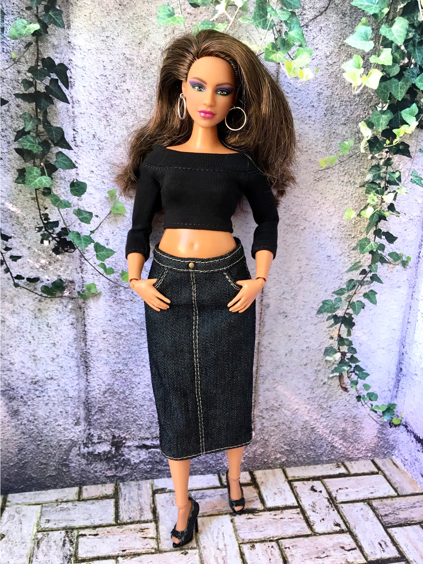BQ-ALVI – Thin Denim Midi Skirt for 11" 1/6 Scale Curvy Fashion Dolls – 3 Colors