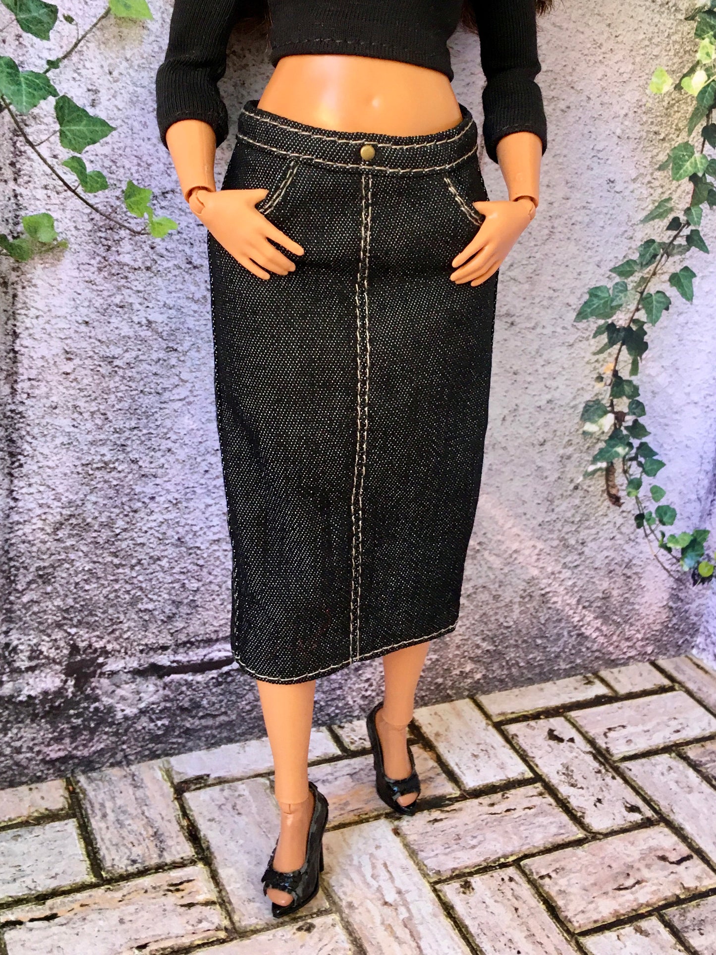 BQ-ALVI – Thin Denim Midi Skirt for 11" 1/6 Scale Curvy Fashion Dolls – 3 Colors