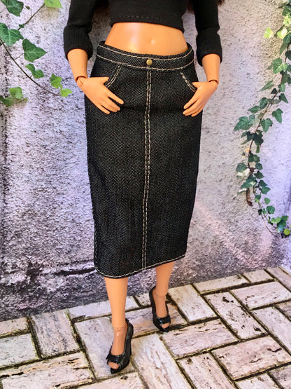 BQ-ALVI – Thin Denim Midi Skirt for 11" 1/6 Scale Curvy Fashion Dolls – 3 Colors