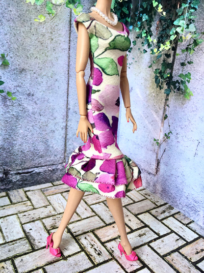 BQ-LARA – Floral Midi Dress with Mermaid Hem for 12" 1/6 Scale Fashion Dolls - www.bouutique.com
