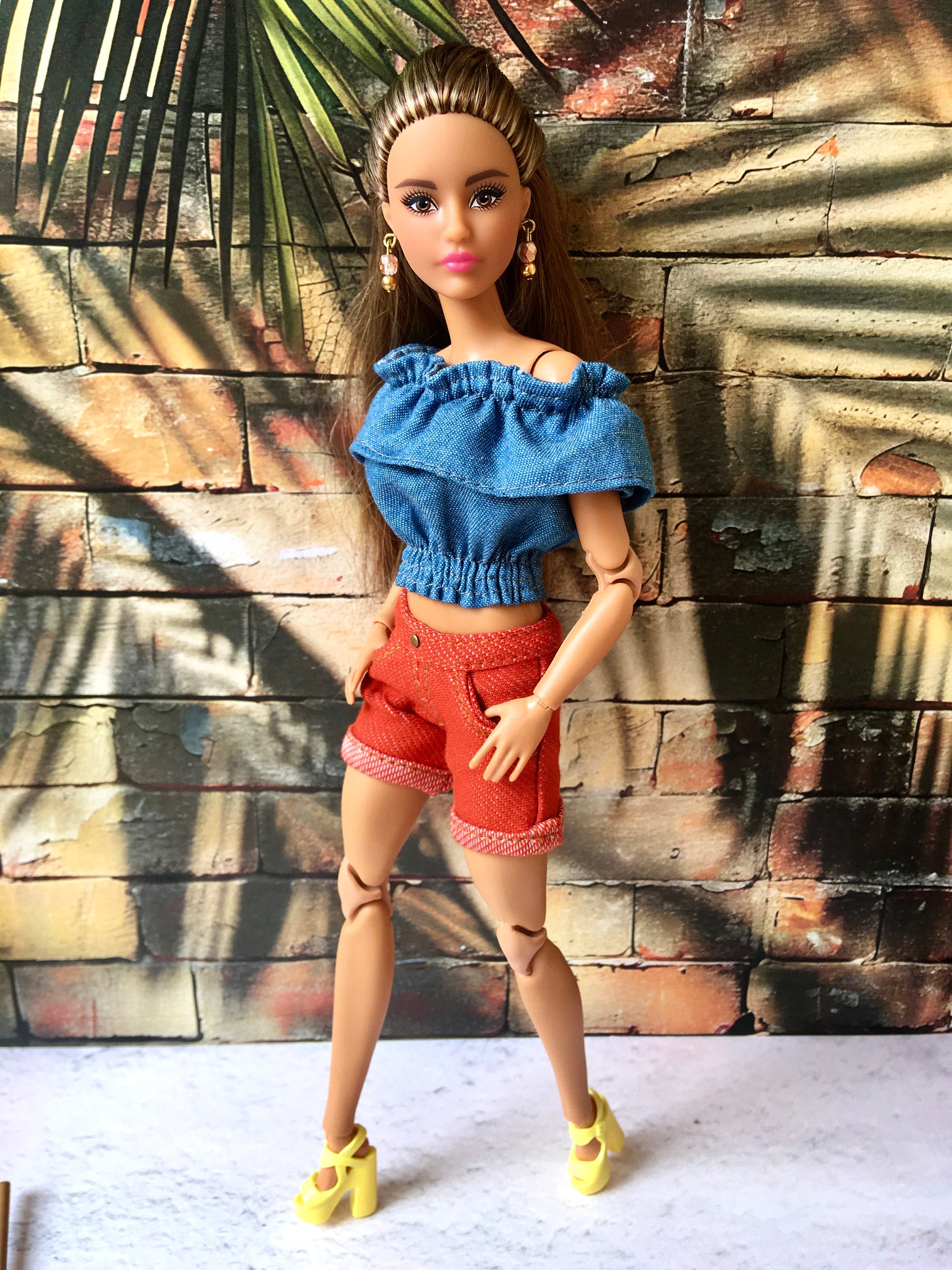BQ‑LEA – Denim Off-Shoulder Ruffle Top for 11.5" 1/6 Scale Fashion Dolls - www.bouutique.com
