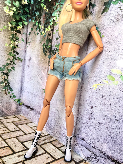 BQ-LUNE – Washed Denim Shorts for 11.5" 1/6 Scale Fashion Dolls - www.bouutique.com