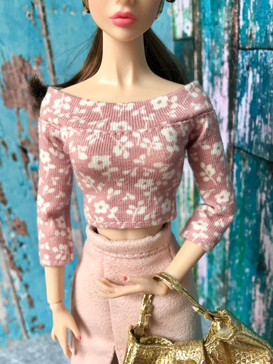 BQ-LUNIA – Off Shoulder Top with Flower Print for 12" Fashion Dolls - www.bouutiue.com