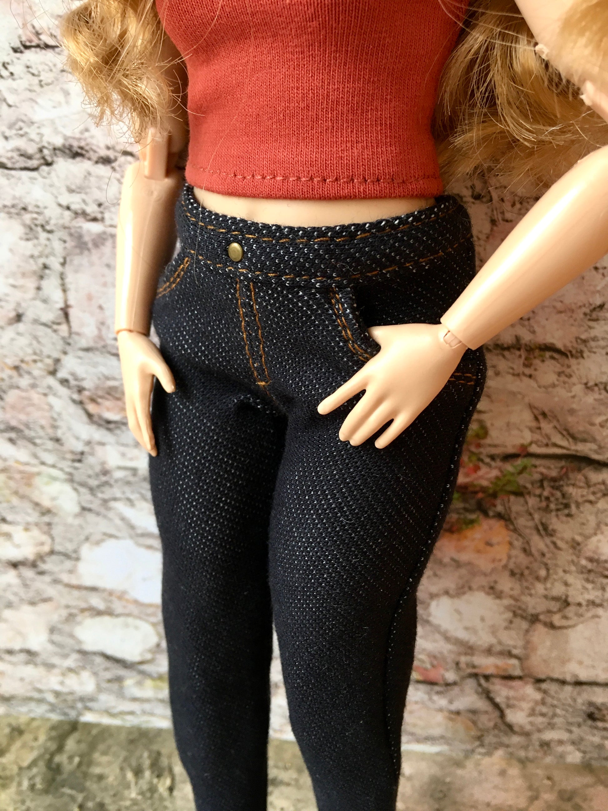 BQ-SUNSET – Slim Dark Blue Stretch Jeans for 11" Curvy Fashion Dolls - www.bouutique.com