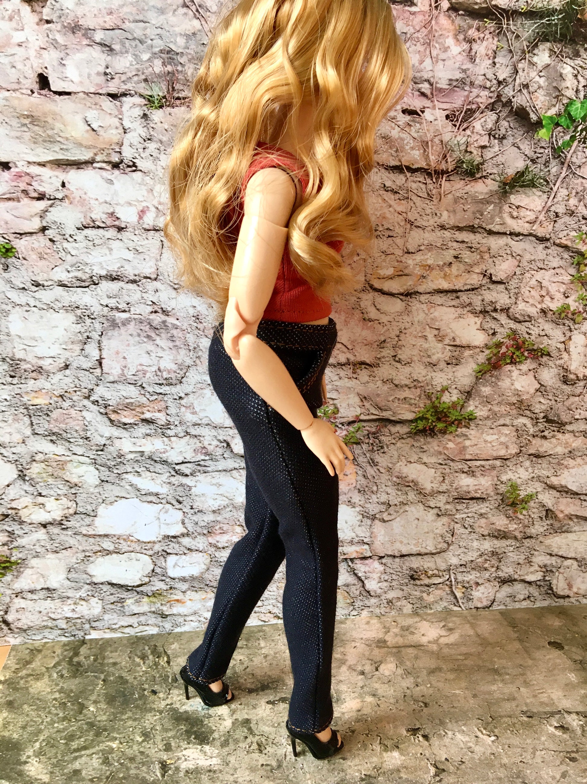 BQ-SUNSET – Slim Dark Blue Stretch Jeans for 11" Curvy Fashion Dolls - www.bouutique.com