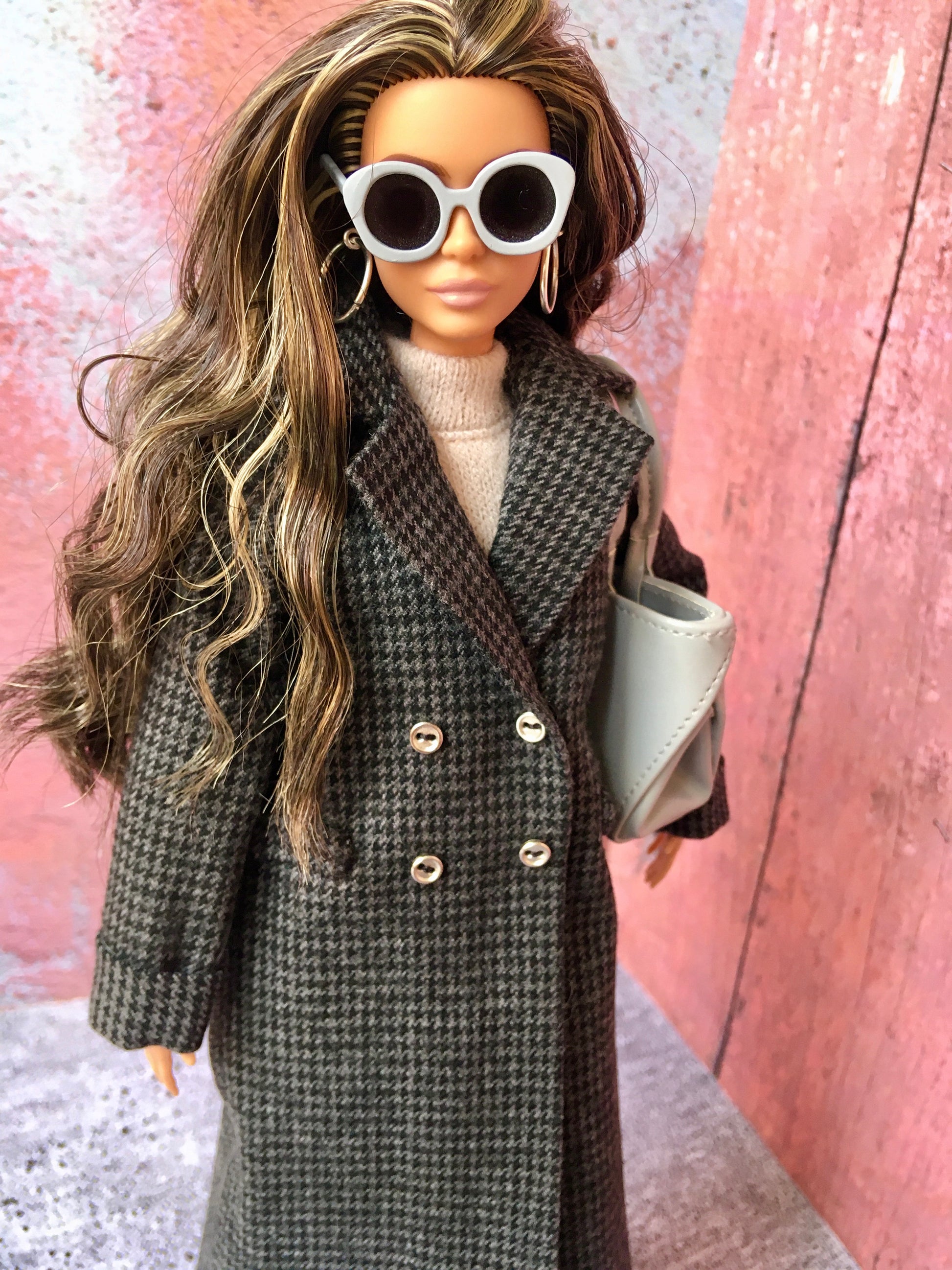 BQ-VELIOR – Grey Houndstooth Long Coat for 11.5" 1/6 Scale Fashion Dolls - www.bouutique.com