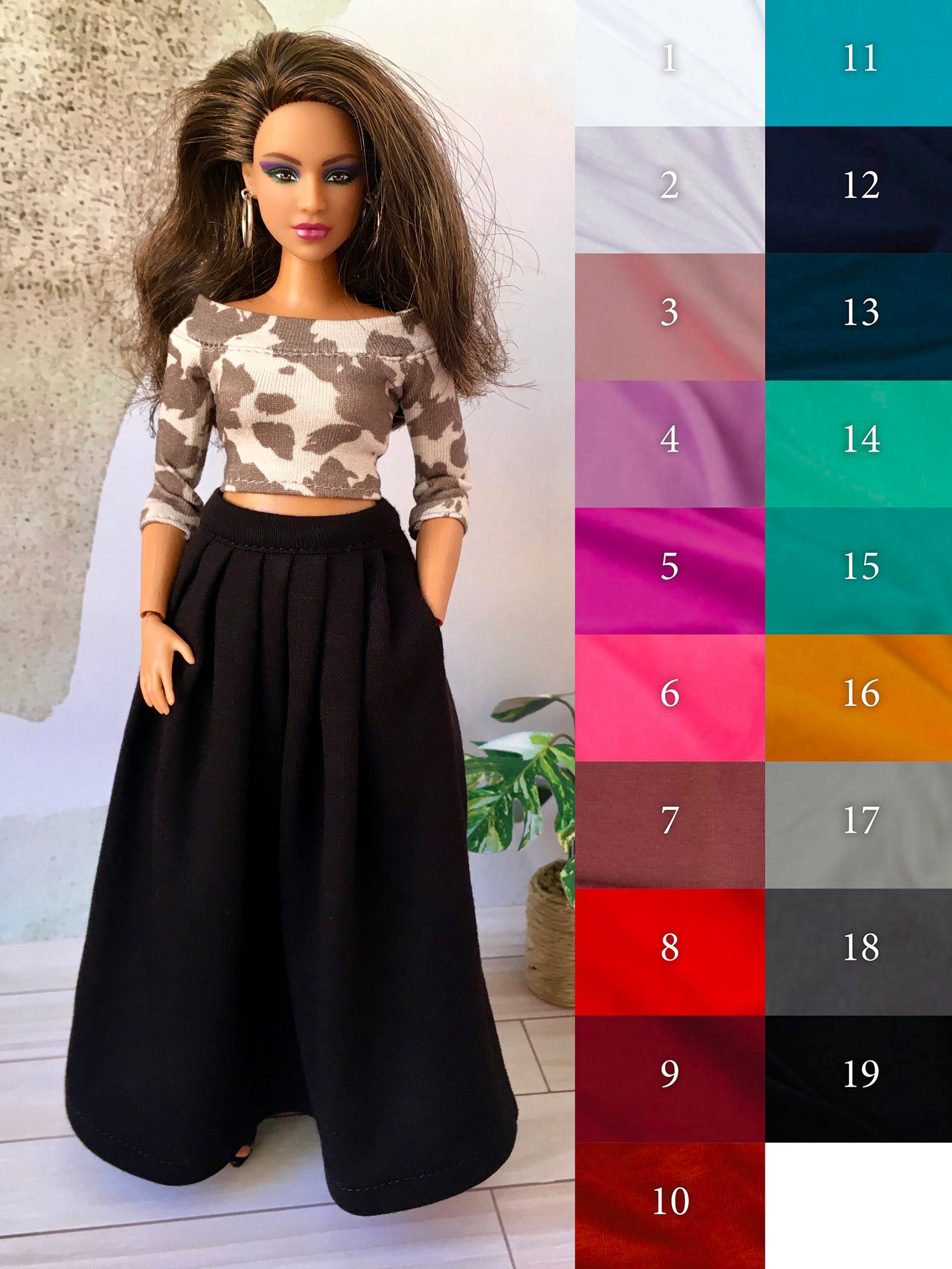 BQ-VELORA – Pleated Maxi Skirt with Side Pockets for 11" Curvy Fashion Dolls - www.bouutique.com