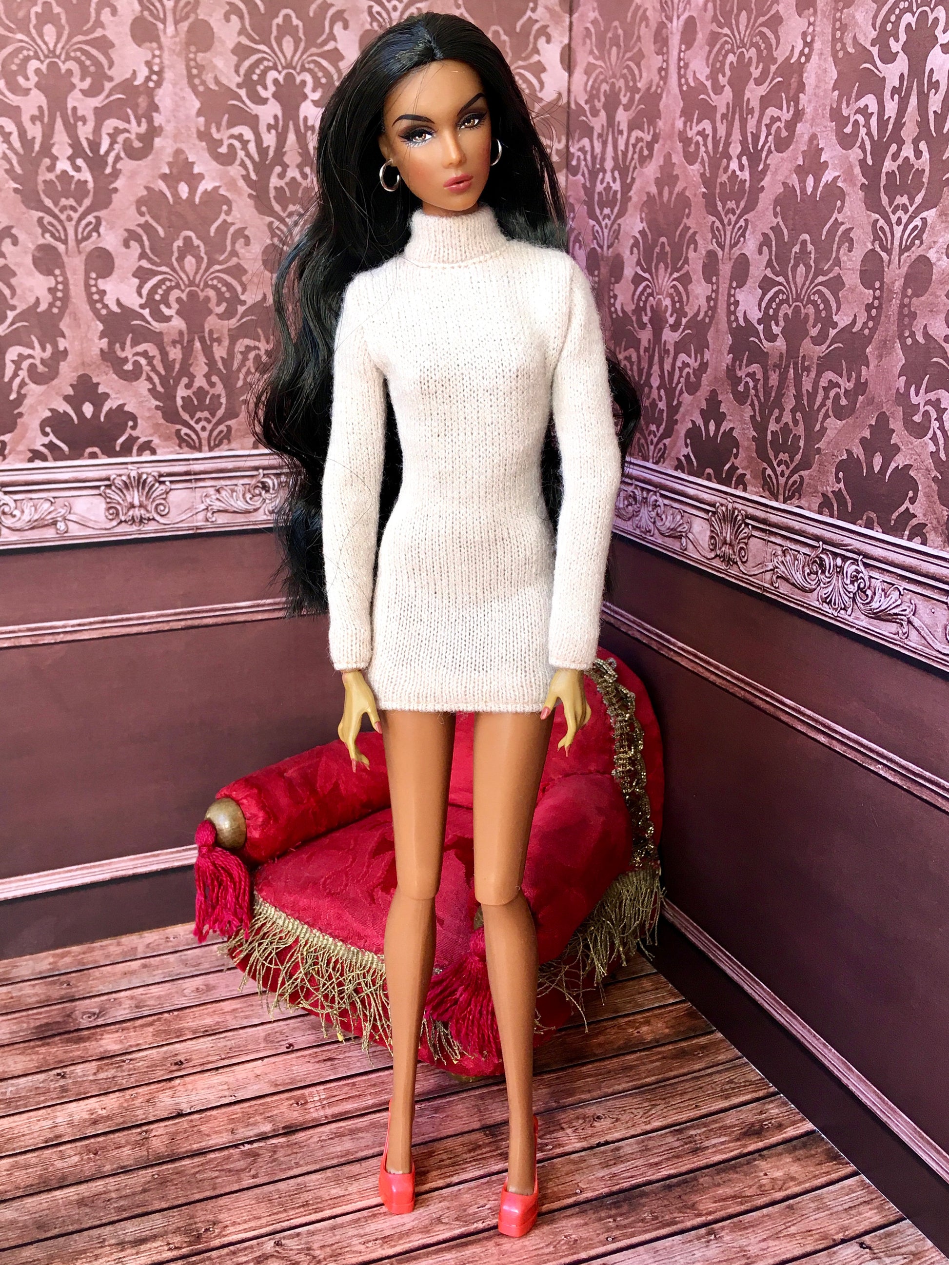 COZY – Cream Knit Turtleneck Dress for Fashion Dolls - www.bouutique.com