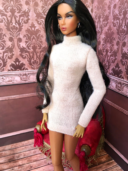 COZY – Cream Knit Turtleneck Dress for Fashion Dolls - www.bouutique.com