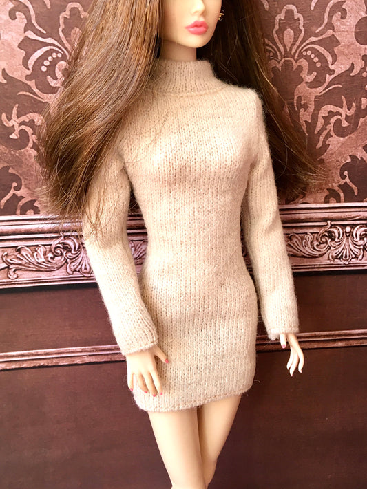 COZY – Cream Knit Turtleneck Dress for Fashion Dolls (12") - www.bouutique.com