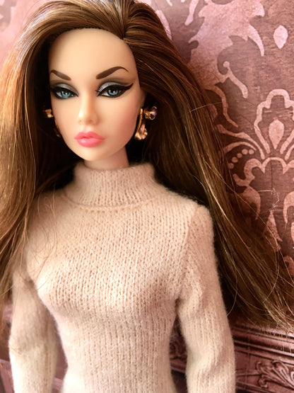 COZY – Cream Knit Turtleneck Dress for Fashion Dolls (12") - www.bouutique.com