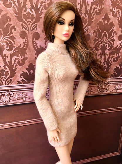 COZY – Cream Knit Turtleneck Dress for Fashion Dolls (12") - www.bouutique.com