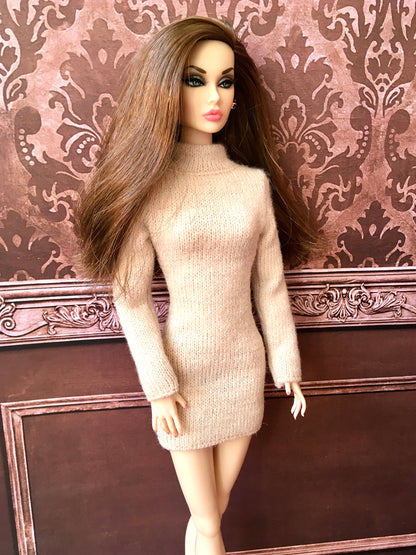 COZY – Cream Knit Turtleneck Dress for Fashion Dolls (12") - www.bouutique.com