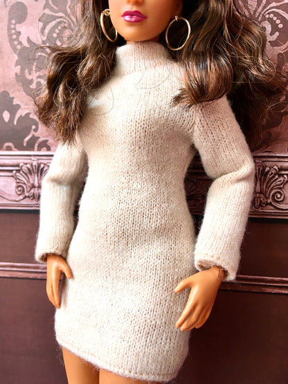 COZY – Cream Knit Turtleneck Dress for Curvy Fashion Dolls - www.bouutique.com