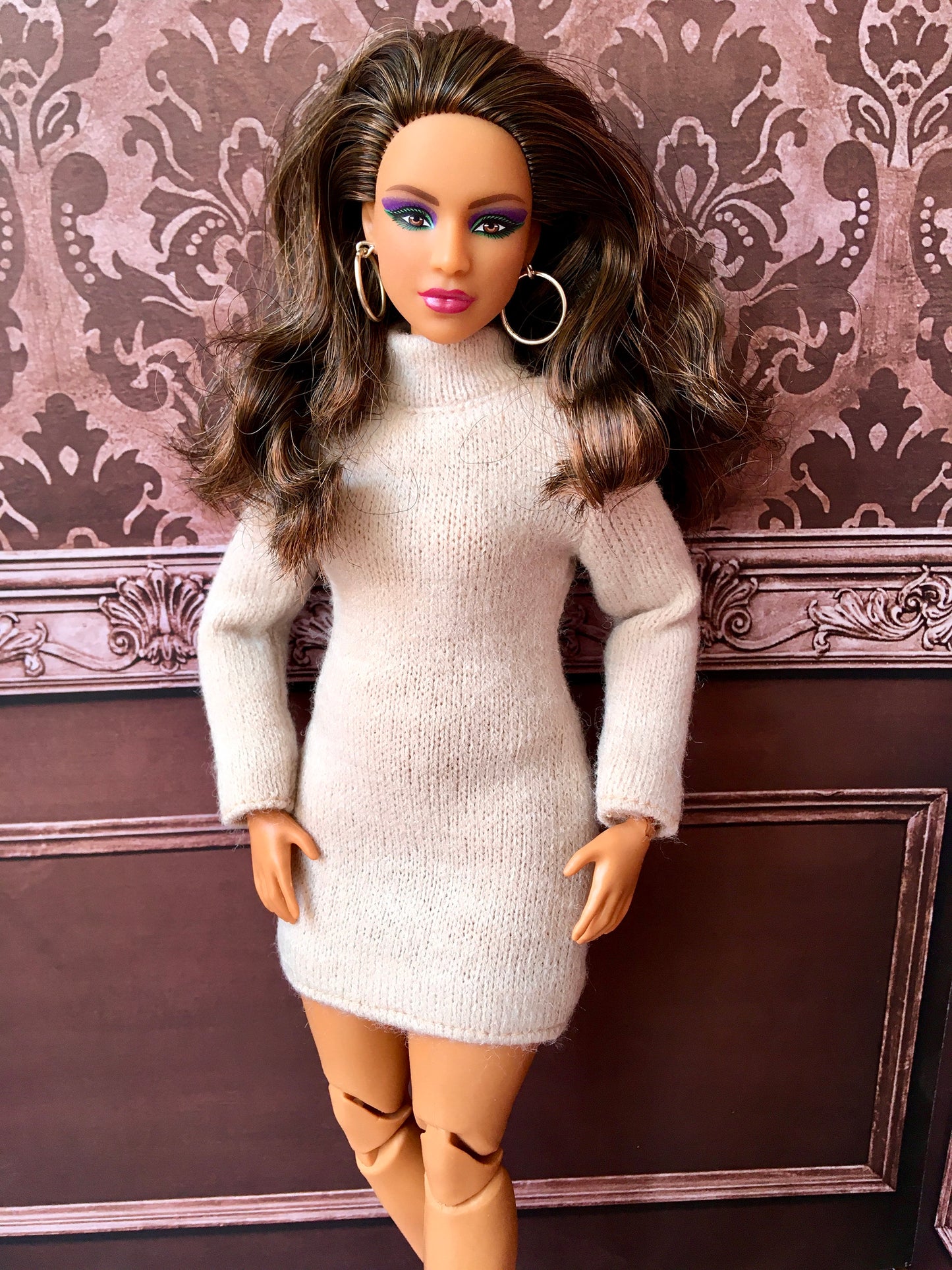 COZY – Cream Knit Turtleneck Dress for Curvy Fashion Dolls - www.bouutique.com