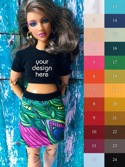 T-shirt crop imprimé pour poupée Curvy 1/6-échelle