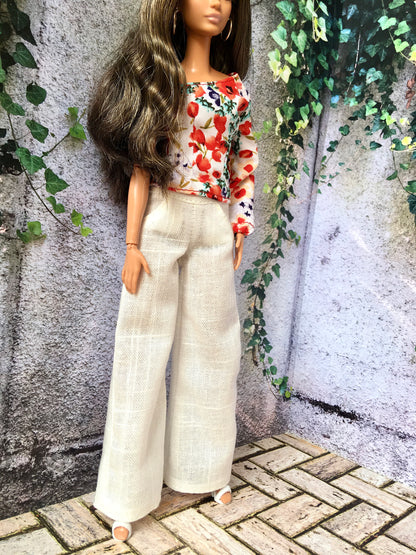 Linen Palazzo Pants for 11.5" 1/6 Scale Fashion Dolls - www.bouutique.com