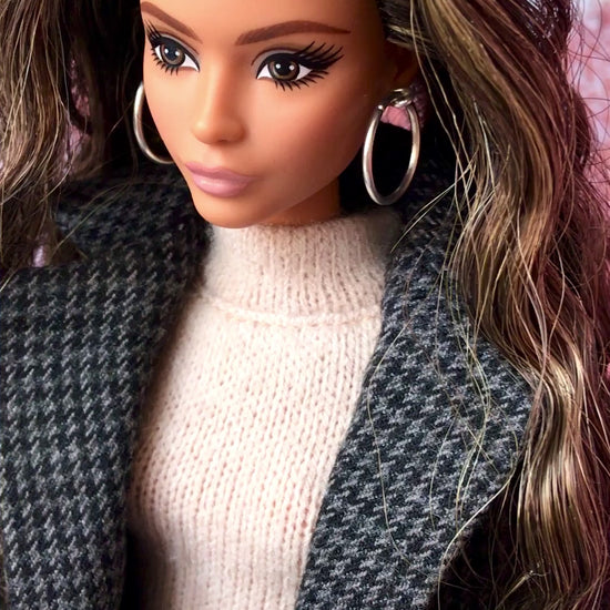 BQ-VELIOR – Grey Houndstooth Long Coat for 11.5" 1/6 Scale Fashion Dolls - www.bouutique.com