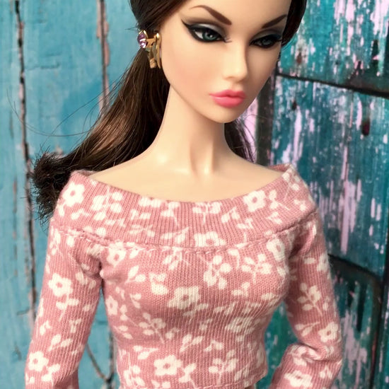 BQ-LUNIA – Off Shoulder Top with Flower Print for 12" Fashion Dolls - www.bouutiue.com
