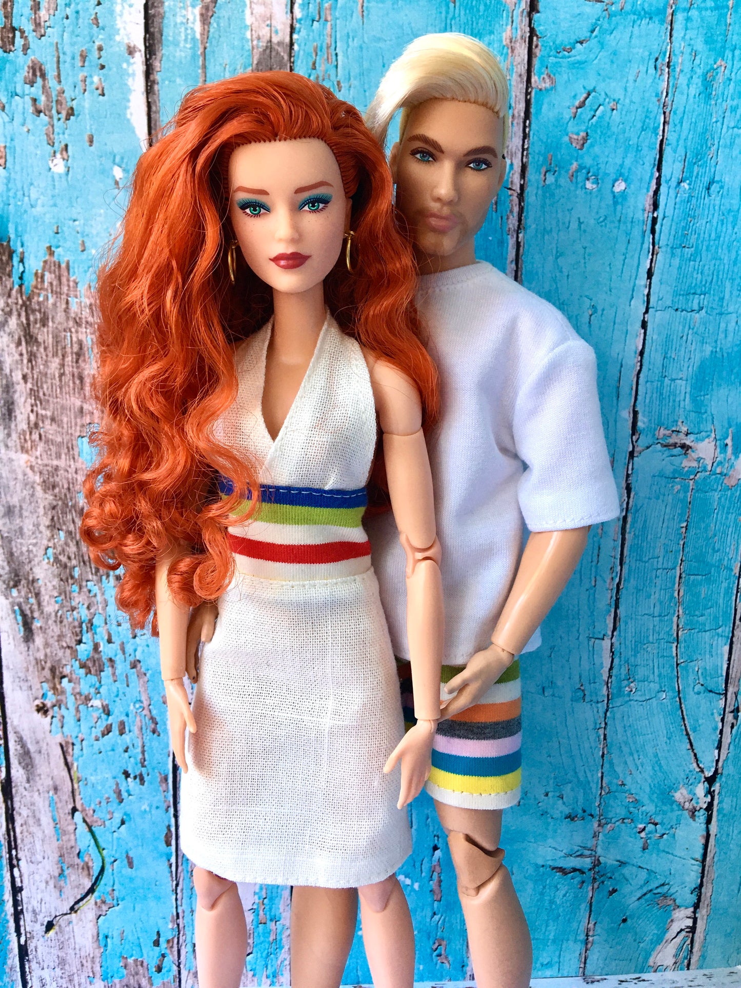 BQ-SYLIA – Ivory Halter Dress with Stripes for Dolls (11.5") - www.bouutique.com