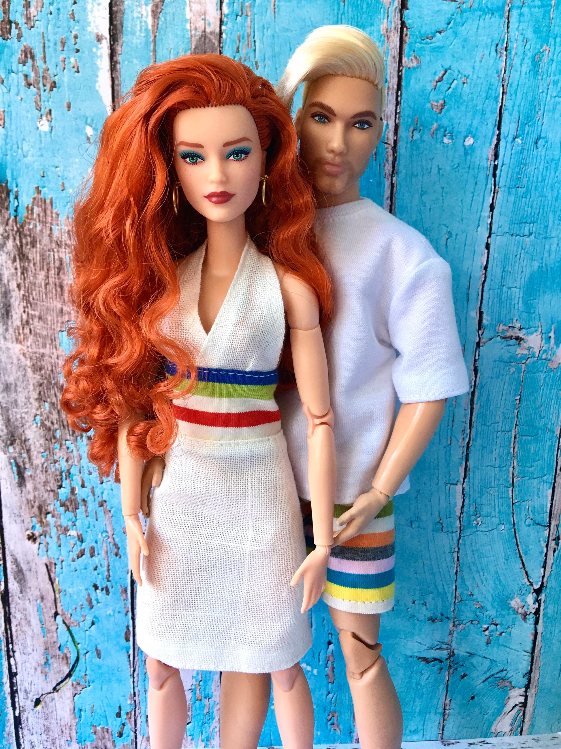BQ-SYLIA – Ivory Halter Dress with Stripes for Dolls (11.5") - www.bouutique.com