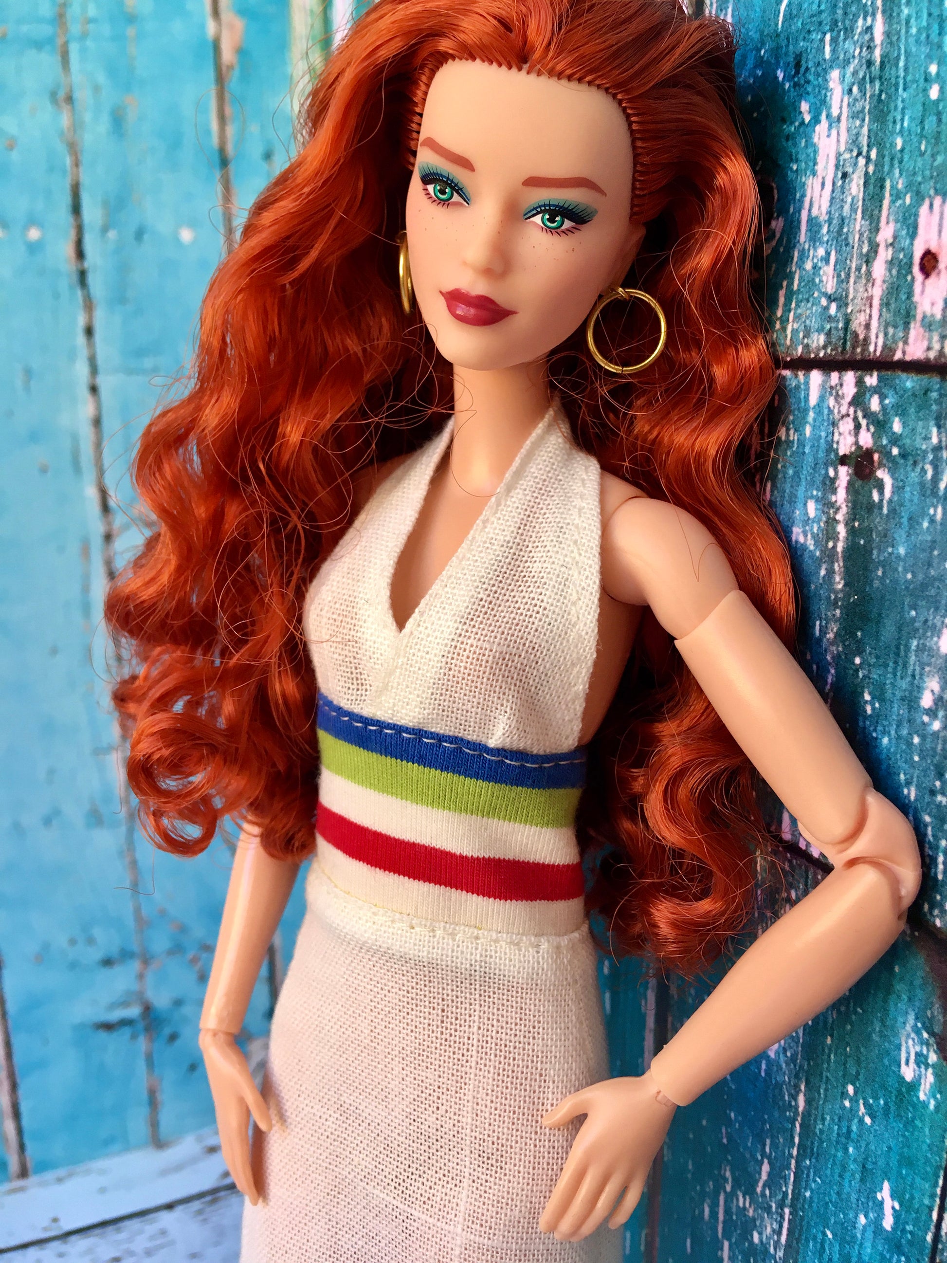 BQ-SYLIA – Ivory Halter Dress with Stripes for Dolls (11.5") - www.bouutique.com