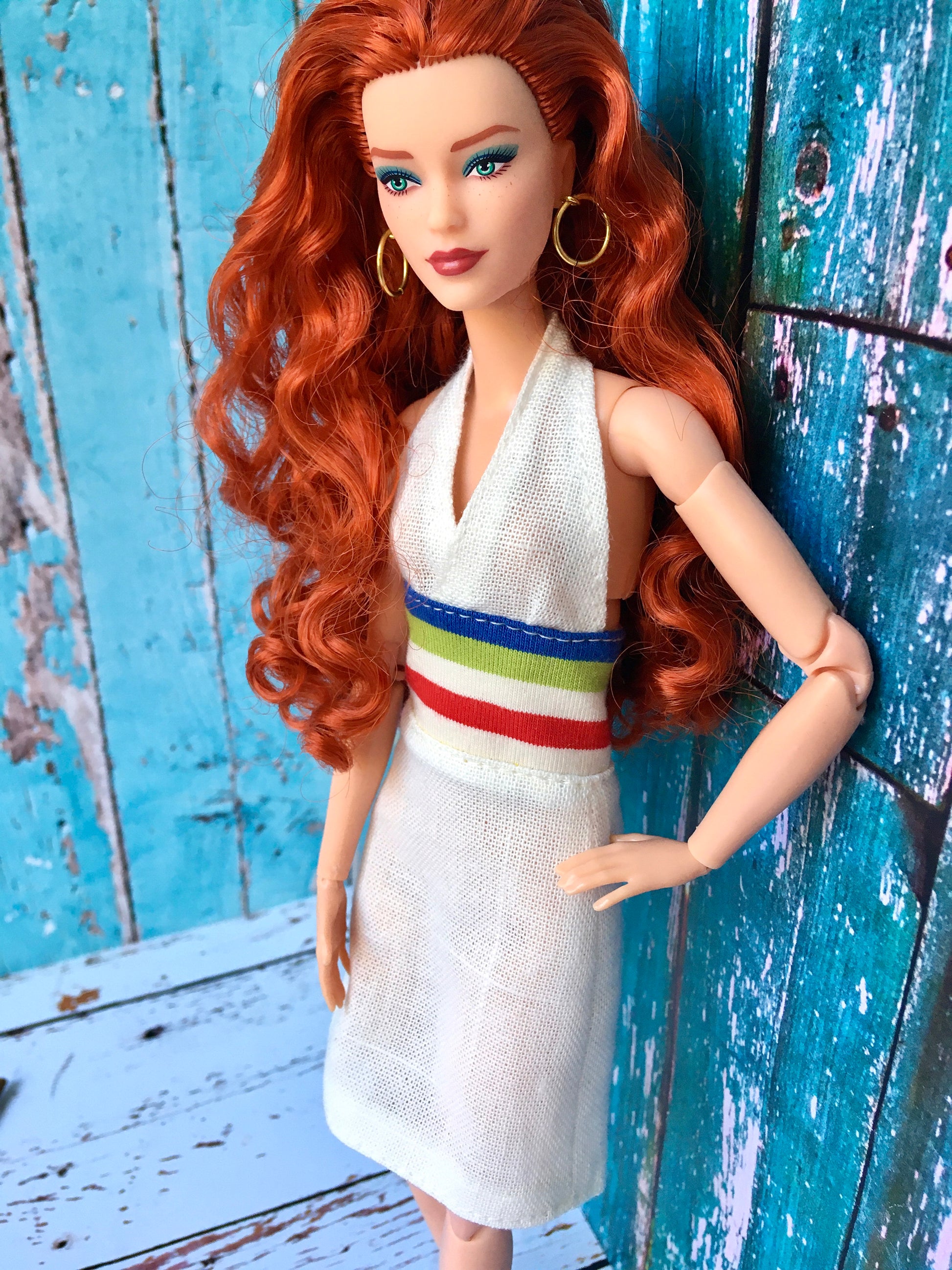 BQ-SYLIA – Ivory Halter Dress with Stripes for Dolls (11.5") - www.bouutique.com