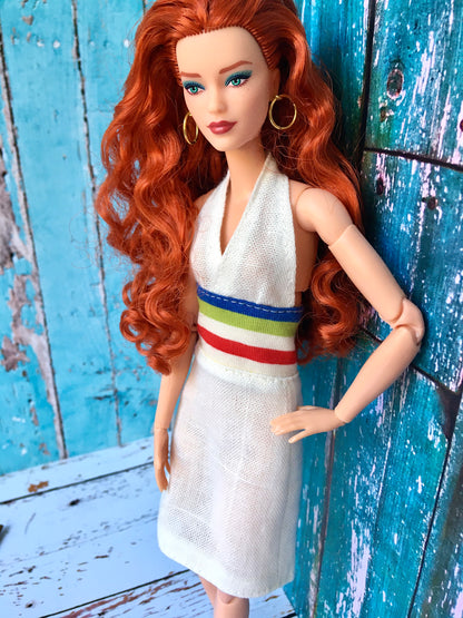 BQ-SYLIA – Ivory Halter Dress with Stripes for Dolls (11.5") - www.bouutique.com