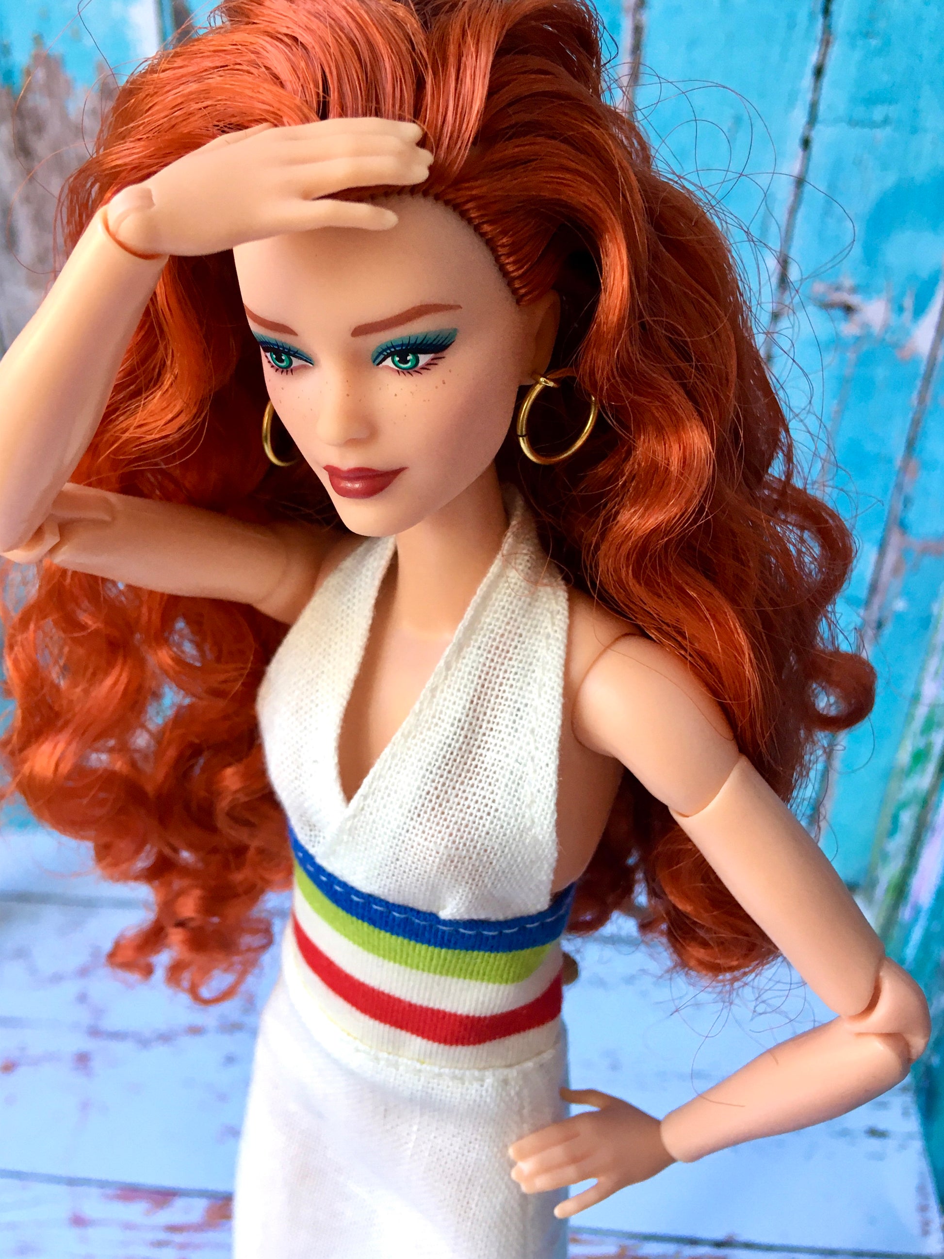 BQ-SYLIA – Ivory Halter Dress with Stripes for Dolls (11.5") - www.bouutique.com