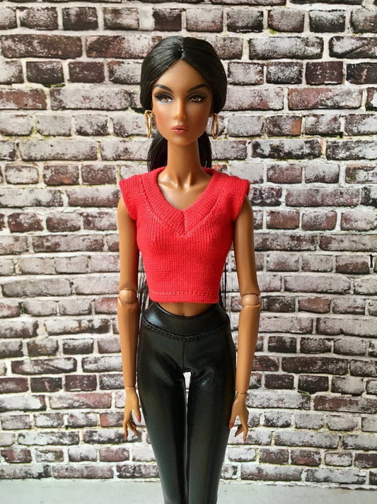 Basic V-Neck Crop T-shirt for Integrity Toys Nuface Doll | 12 inch Doll Clothes | Fashion Royalty - Bouutique.com