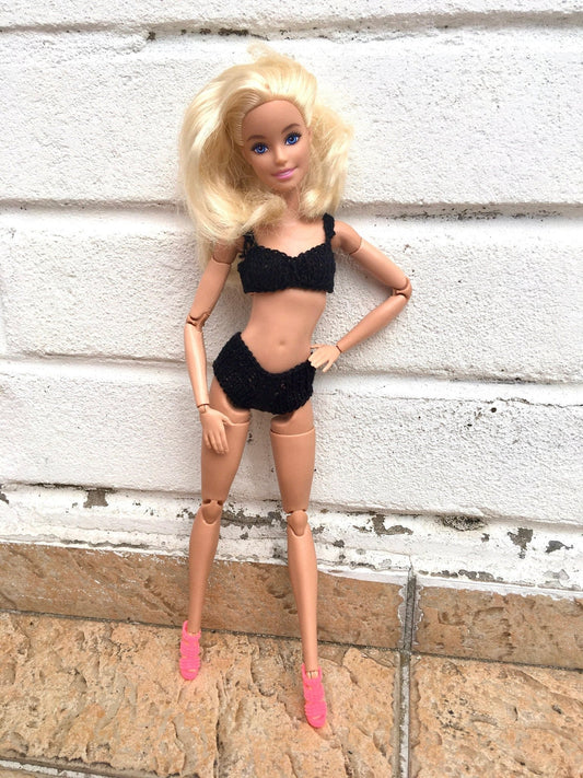 Black Knitted Bikini for Dolls 1/6-scale | Swimsuit for Doll - Bouutique.com